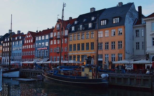 A photo of the iconic Nyhavn waterfront in central Copenhagen,